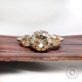 Three Stone Champagne Moissanite Vintage Engagement Ring OEC Georgian Three Stone Ring Antique Old Cut 3 Stone Ring 14k Yellow Gold