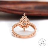 Pear shaped Moissanite engagement ring set Rose gold engagement ring Vintage Bridal set Diamond wedding Curved Anniversary Promise ring gift