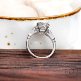 Art Deco Moissanite Ring, Emerald Cut Engagement Ring, 14k White Gold Ring, Double Claw Prong Ring, Milgrain Ring Gold, Cathedral Rings