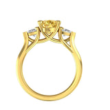 Pear Cut Champagne Three Stone Ring, Trillion Side Stone Ring, 18K Yellow Gold Trellis Setting With Claw Prongs Engagement Ring