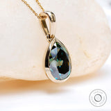 Pear Shaped Dark Green Moissanite Pendant, Old Mine Cut Pendant, Bezel Set Teardrop Pendant, Solid Gold Pendant, Statement Jewelry