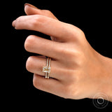 14K Solid Gold Radiant Cut Moissanite Bridal Ring Set, Hidden Halo Engagement Ring Set, Modern Champagne Moissanite Ring Set Bridesmaid Gift