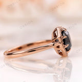 Modern Octagon Black Moissanite Ring - Chic Halo Rose Gold Ring, Elegant Claw Prong Black Stone Ring - 14K Rose Gold OEC Ring