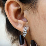 18k White Gold Round Lab Grown Diamond Hoop Earrings For Women, Statement Earrings, Diamond Huggie Hoop Earrings, Cluster Diamond Earrings