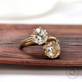 Two Stone Engagement Ring, Champagne Moissanite Ring, OEC Moissanite Ring, Toi Et Moi Ring, Georgian Ring, Double Stone Ring, Gold Rings