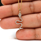 18k Solid Yellow Gold Moissanite Snake Pendant, Animal Pendant, Delicate Snake Charm Pendant, Diamond Studded Minimal Serpent Pendant