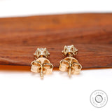4 MM OEC Round Cut Moissanite Earrings, Push/Screw Back Studs Earrings In 14K Yellow Gold, Old Cut Earrings, Vintage Moissanite Studs