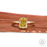 Fancy Yellow Crushed Ice Radiant Cut Lab Diamond Compass Setting Ring in 14K Yellow Gold, Yellow Lab Grown Diamond Ring, Color Diamond Ring