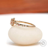 Heart Pink Lab Diamond Cluster Engagement Ring 14k Gold Unique Multi Diamond Knife Edge Milgrain Band Ring Dainty Promise Rings For Women