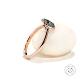 Brilliant Cut Oval Blue Green Moissanite Ring, 14K Solid Rose Gold Halo Engagement Ring, Classic Teal Oval Cut Ring, Dainty Wedding Ring