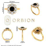 Old European Cut Round Black Moissanite Engagement Ring, 10K/14K/18K Solid Yellow Gold Cluster Halo Proposal Ring, Floral Bridal Ring