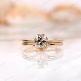 Elongated Cushion Ring Set, OMC Cushion Ring, Engagement Ring Set For Women, Curved Matching Band Gold, Moissanite Ring Set Gold