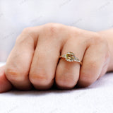 Elongated Cushion Champagne Moissanite Ring, Champagne Engagement Ring, Old Mine Cut Ring, Cluster Wedding Ring, Solid Gold Statement Ring