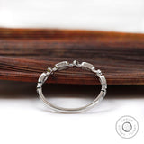 Geometric Moissanite Wedding Band, 14K White Gold Antique Wedding Band, Thin Stacking Band, Dainty Diamond Band, Minimalist Band Ring