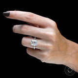 Exquisite Emerald Cut Moissanite Engagement Ring in 14k White Gold with Baguette Accents" , Step Cut Moissanite Ring