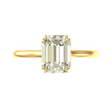 2.50 CT Krupp & Old Mine Emerald Cut Hybrid Moissanite Ring, 14K Yellow Gold Twin Claw Prongs Engagement Ring, Unique Wedding Ring