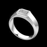 Emerald Step Cut Lab Diamond Signet Ring, Unique East West Setting Men's Ring in 14k White Gold, Mens Diamond Ring