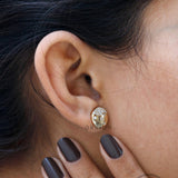 Flush Set Scattered Diamond Disc Stud Earrings, Unique Lab Grown Pushback Confetti Diamond Earrings, Solid Yellow Gold Snowfall Earrings