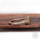Champagne Moissanite Ring Cluster, Emerald Cut Champagne Ring, 14K Gold Cluster Ring, Baguette Accent Ring, Step Cut Ring, Anniversary Ring