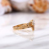 0.5 Ct Heart and Arrow Lab Grown Diamond Royal Crown Engagement Ring, 14k Gold Filigree Ring with Wedding Band, Stacking Bridal Set