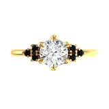 OEC Moissanite Cluster Engagement Ring, 10k/14k/18k Solid Yellow Gold Ring, Side Black Moissanite Ring, Proposal Ring For Her