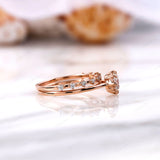 Round Hearts And Arrows Cut Lab Diamond Ring Set With Matching Distance Band Cathedral Rings Bridal Ring Set Rose Gold Wedding Ring Set