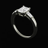 Step Cut Emerald Moissanite Engagement Ring, Three Stone Ring, 10K/14K/18K Solid Gold Ring, Tapered Baguette Side Stones, Gift for Her