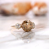 OEC Three Stone Champagne Moissanite Ring, Georgian Style Engagement Ring, Vintage Three Stone Ring For Women, Old Cut 3 Stone Ring