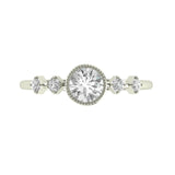 5 MM DEF Brilliant Cut Round Moissanite Engagement Ring, 10K Solid White Gold Milgrain Bezel Set Proposal Ring, Dainty Promise Ring