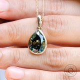 Pear Shaped Dark Green Moissanite Pendant, Old Mine Cut Pendant, Bezel Set Teardrop Pendant, Solid Gold Pendant, Statement Jewelry
