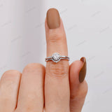 Round Hearts and Arrows Lab Grown Diamond Engagement Ring, IGI Certified, 14k Gold Boho/Bohemian Ring, Stacking Ring Set, Bridal Ring Set