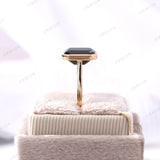 Emerald Cut Black Moissanite Ring, Bezel Set Ring, Step Cut Engagement Ring, Black Stone Ring, Cathedral Rings, 14k Yellow Gold Ring