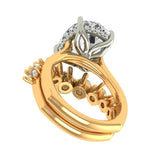 Antique Cut Lab Diamond/Moissanite Wedding Ring Set in Two Tone 18k Gold Tulip Set Hidden Halo Engagement Ring With Curved Euro Shank Band