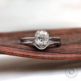 Elongated Cushion Ring Set, OMC Cushion Ring, Engagement Ring Set For Women, Curved Matching Band Gold, Moissanite Ring Set Gold