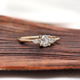 Dainty Round Three Stone Lab Diamond Trilogy Engagement Ring Pear Side Stones 10k 14k 18k Gold Delicate Rings Women 1 Year Anniversary Gift