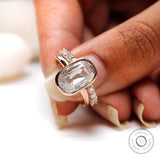 Solitaire Solid Gold Elongated Cushion Moissanite Engagement Ring Set, Bezel Bridal Sets, Gold Wedding Band Set, Anniversary Gift for Her