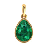 Dark Green Brilliant Cut Pear Moissanite Pendant, 10K Solid Yellow Gold Bezel Set Tear Drop Pendant, Green Stone Pendant