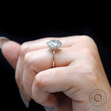 10 MM Brilliant Cut Round Moissanite Ring, Hidden Halo Engagement Ring, 14K Solid Gold Two Tone Ring, Large Stone Ring, Solitaire Ring Women