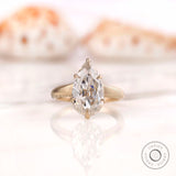 4.75 CT Old Mine Cut Pear Moissanite Ring, Smooth Matte Finish 14K Gold Claw Prong Pear Engagement Ring, Unique Vintage Style Tapered Ring