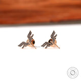 Valkyrie Stud Earrings, Flying Guardian Angel Earrings, Black Moissanite Earrings, Solid Gold Dainty Earrings, Earrings For Young Girl