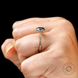 OMC Elongated Cushion Grey Moissanite Ring, Grey Stone Engagement Ring, Yellow Gold Rings For Women, Cathedral Ring Moissanite, Old Cut Ring