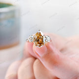 Pear Champagne Three Stone Ring, Old Cut Three Stone Ring, Old Mine Cut Ring, Georgian Ring Gold, OEC Side Stones, Champagne Teardrop Ring