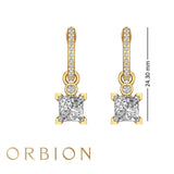 6MM Princess Cut English Lock Earrings, 14K Yellow Gold Earrings, Hoop Earrings, Drop Earrings, Moissanite Earrings, Gold Earrings for Women