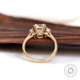 Stunning Emerald Three Stone Moissanite Ring - Perfect for Proposing! Elegant Trilogy Moissanite Ring with Trapezoid Accents