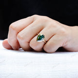 Old Mine Cut Pear Green Moissanite Ring, Signet Ring For Women, Bezel Set Ring, 10k/14k/18k Solid Yellow Gold Ring, Statement Ring For Her