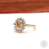 Champagne Moissanite Halo Engagement Ring Elongated Cushion Old Mine Cut Moissanite Ring Cathedral Shank Wedding Promise Color Stone Ring