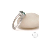 Old Mine Cut Hexagon Blue Green Moissanite Ring, Vintage Engagement Ring, Solitaire Wedding Ring, White Gold Ring, Unique Bezel Ring For Her