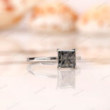 Princess Cut Grey Moissanite Ring, Princess Cut Engagement Ring, 10k/14k/18k White Gold Ring, Simple Wedding Ring, Unique Proposal Ring