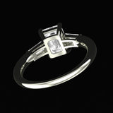 Step Cut Emerald Moissanite Engagement Ring, Three Stone Ring, 10K/14K/18K Solid Gold Ring, Tapered Baguette Side Stones, Gift for Her