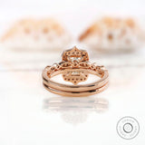 Emerald Cut Moissanite Engagement Ring Set, Art Deco Ring Set, 14K Yellow Gold Halo Ring Set, Vintage-Inspired Milgrain Stacking Band